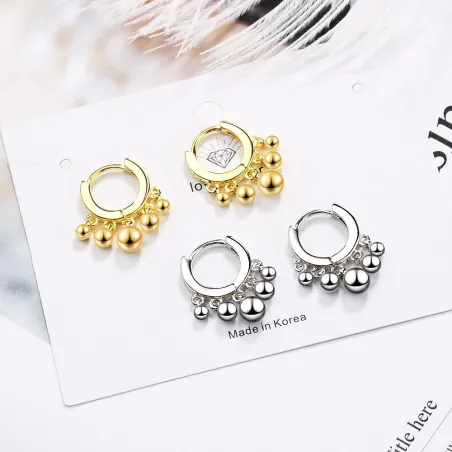 Boucles d'oreilles rondes or / argent avec perles - argent sterling 925