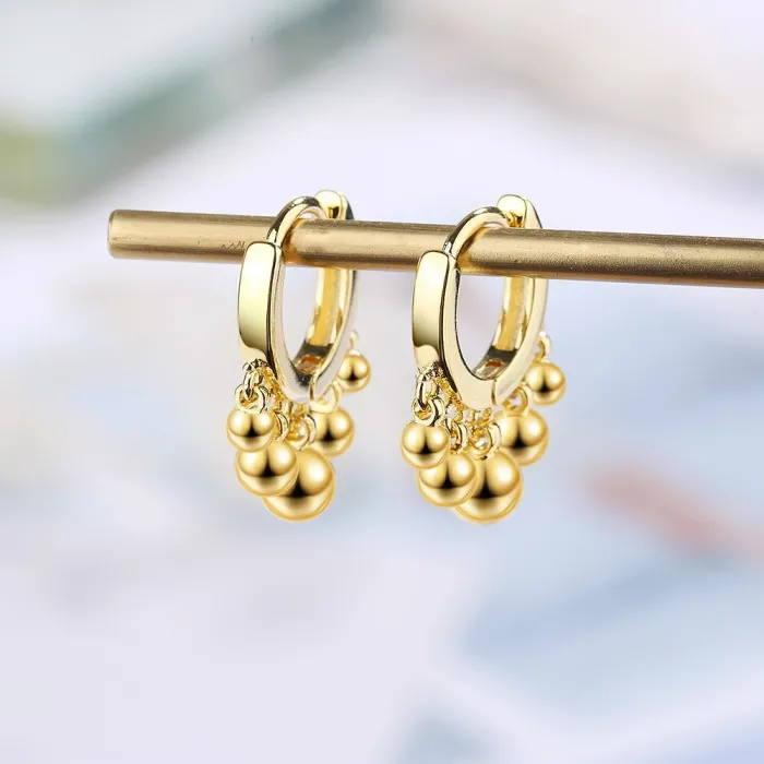 Gold / silver round earrings with beads - 925 sterling silverEarrings