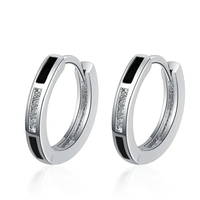 Boucles d'oreilles rondes avec opale noire / cristaux - argent sterling 925