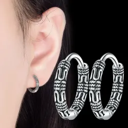 Boucles d'oreilles rondes vintage avec motif serpent - Argent 925