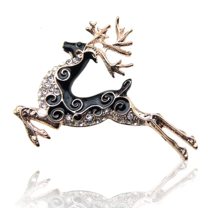 Broche tendance avec cerf en cristal noir