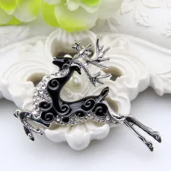 Broche tendance avec cerf en cristal noir