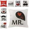 Housse de coussin déco - lin - imprimé Mr / Mme - 45 * 45cm