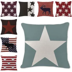 Housse de coussin déco - lin - imprimé géométrie / pentagramme - 45*45cm