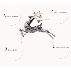 Broche tendance avec cerf en cristal noir