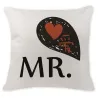 Housse de coussin déco - lin - imprimé Mr / Mme - 45 * 45cm