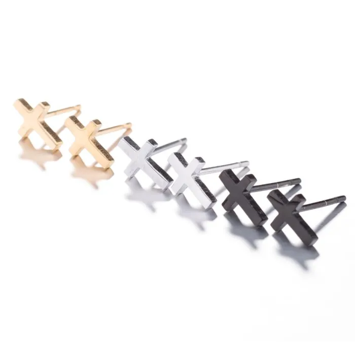 Petites boucles d'oreilles clous - croix / bâton / tête de mort - unisexe - acier inoxydable