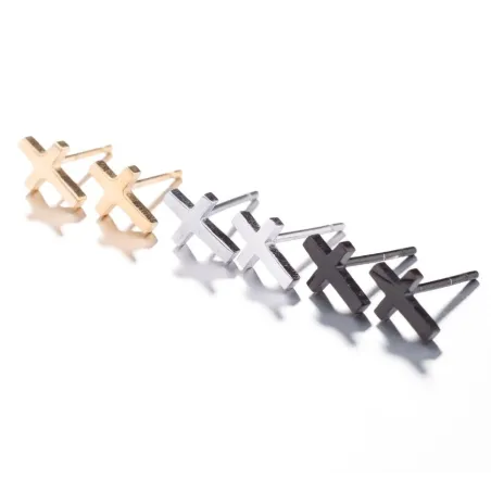 Petites boucles d'oreilles clous - croix / bâton / tête de mort - unisexe - acier inoxydable