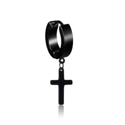 Petite boucle d'oreille ronde - avec croix / étoile - unisexe - acier inoxydable - 1 pièce