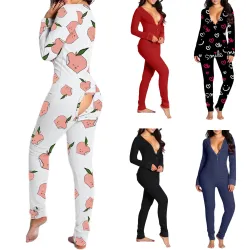 Combinaison de couchage longue - pyjama sexy - avec rabat fessier ouvrable