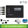 5 in / 1 out - HDMI switcher - splitter - HUB - avec télécommande IR - 1080P - pour HDTV DVD BOX