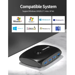 Commutateur KVM - USB 2.0 / 3.0 - pour Windows 10 / PC / clavier / souris / imprimante - partage / appairage