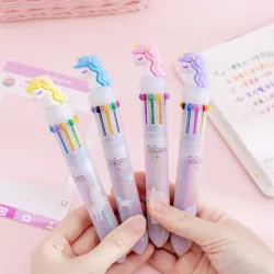 Stylo gel multicolore - avec flamant rose - 10 couleurs d'encre