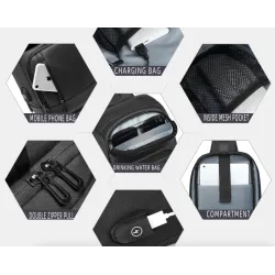 Sac à bandoulière pour ordinateur portable à la mode - sac à dos avec port de chargement USB - étanche