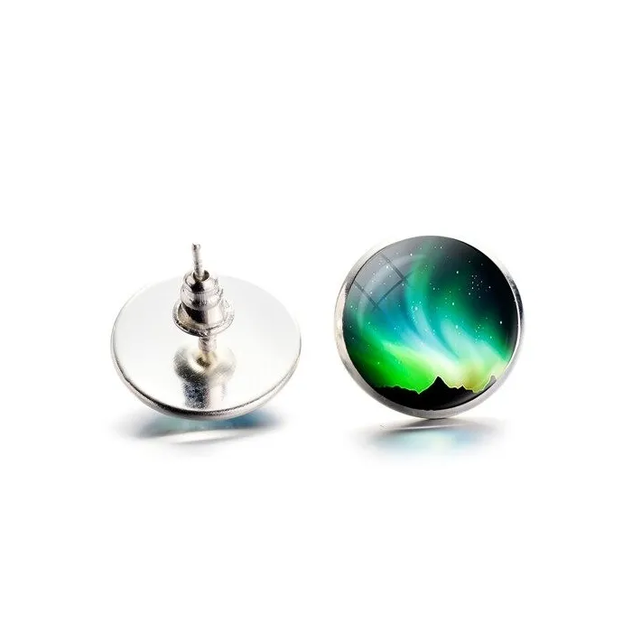 Boucles d'oreilles puces rondes en verre - aurores boréales