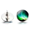 Boucles d'oreilles puces rondes en verre - aurores boréales