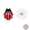 Earrings with red ladybug / white daisy - 925 sterling silverEarrings