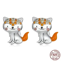 Boucles d'oreilles avec renard en cristal orange - argent sterling 925