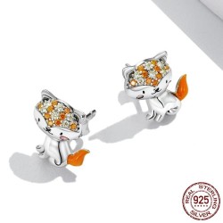 Boucles d'oreilles avec renard en cristal orange - argent sterling 925