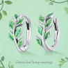Boucles d'oreilles créoles avec feuilles vertes - Argent 925