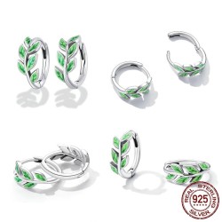 Hoop earrings with green leaves - 925 sterling silverEarrings