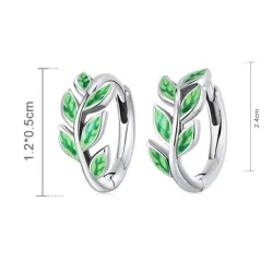 Hoop earrings with green leaves - 925 sterling silverEarrings