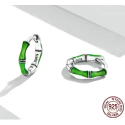 Boucles d'oreilles rondes avec bambou vert - argent sterling 925