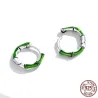 Boucles d'oreilles rondes avec bambou vert - argent sterling 925
