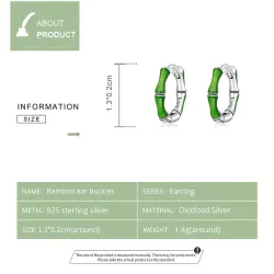 Boucles d'oreilles rondes avec bambou vert - argent sterling 925