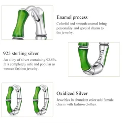 Boucles d'oreilles rondes avec bambou vert - argent sterling 925