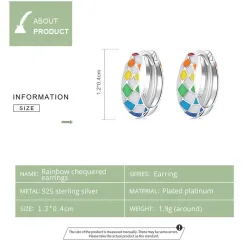 Rainbow colorful chequered round earrings - 925 sterling silverEarrings