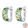 Citron naturel frais / feuilles - boucles d'oreilles clous - argent sterling 925