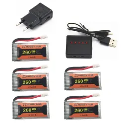 Eachine E011 - 3.7V - 260MAH - 30C battery / USB charger - 5 piecesBatteries