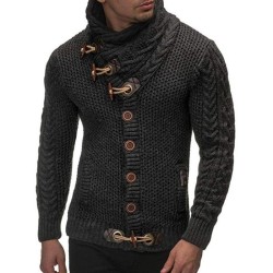 Pull en maille chaud - cardigan avec col roulé / poches / boutons