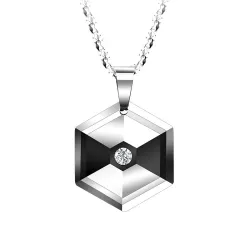 Pendentif hexagonal avec cristal - collier de tungstène