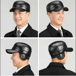 Casquette de baseball plate - avec oreillettes - cuir véritable