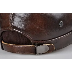 Casquette de baseball plate - avec oreillettes - cuir véritable
