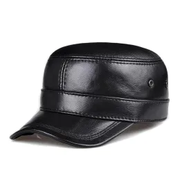 Casquette de baseball plate - avec oreillettes - cuir véritable