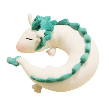 Oreiller en forme de dragon blanc / vert - peluche