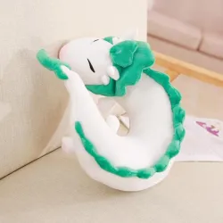 Oreiller en forme de dragon blanc / vert - peluche