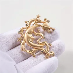 Retro mat golden brooch - abstract rectangular shapeBrooches