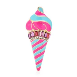 Broche en forme de glace à rayures roses - avec cristaux