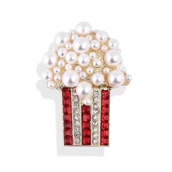 Pearl popcorn shaped brooch - with rhinestones