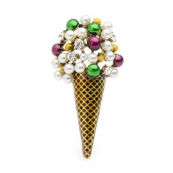 Broche en forme de crème glacée - avec perles / cristaux colorés
