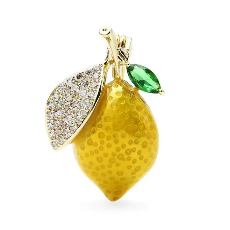 Broche tendance citron jaune / cristaux