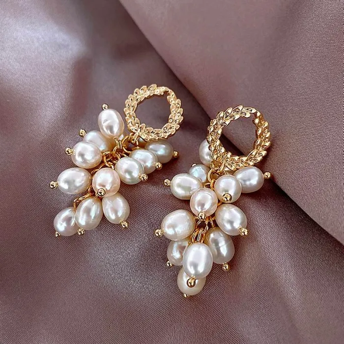 Elegant gold earrings - with multi layers pearlsEarrings