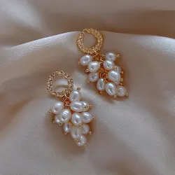 Elegant gold earrings - with multi layers pearlsEarrings