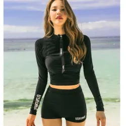 Maillot de bain vintage sexy - haut manches longues / short - deux pièces