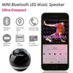 Bluetooth - mini enceinte ronde - LED - avec subwoofer - Hi-Fi - TF - FM - AUX - boule magique
