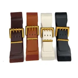 Ceinture large élastique rétro - cuir - boucle dorée